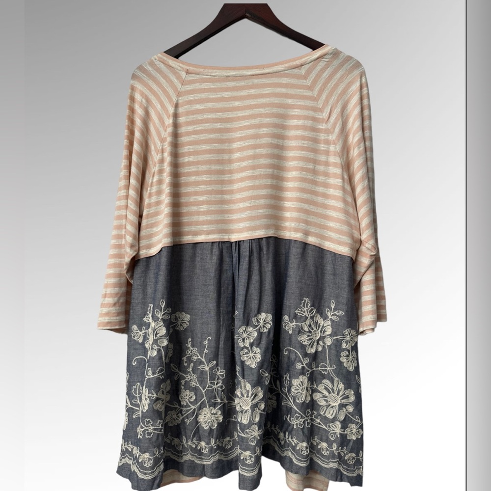 LOGO by Lori Goldstein Pink and White Striped Slub Henley
Top with Embroidery 1X - Picture 5 of 16